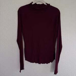 Free People Make It Easy Thermal Top Womens Large Layer High Mock Neck Burgundy
